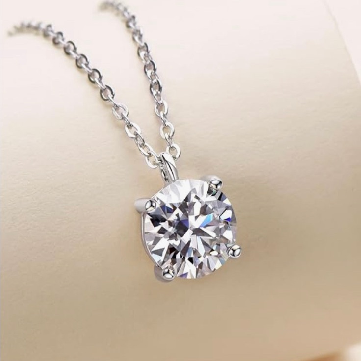 1 Carat Moissanite Diamond Necklace Pendant +Chain
